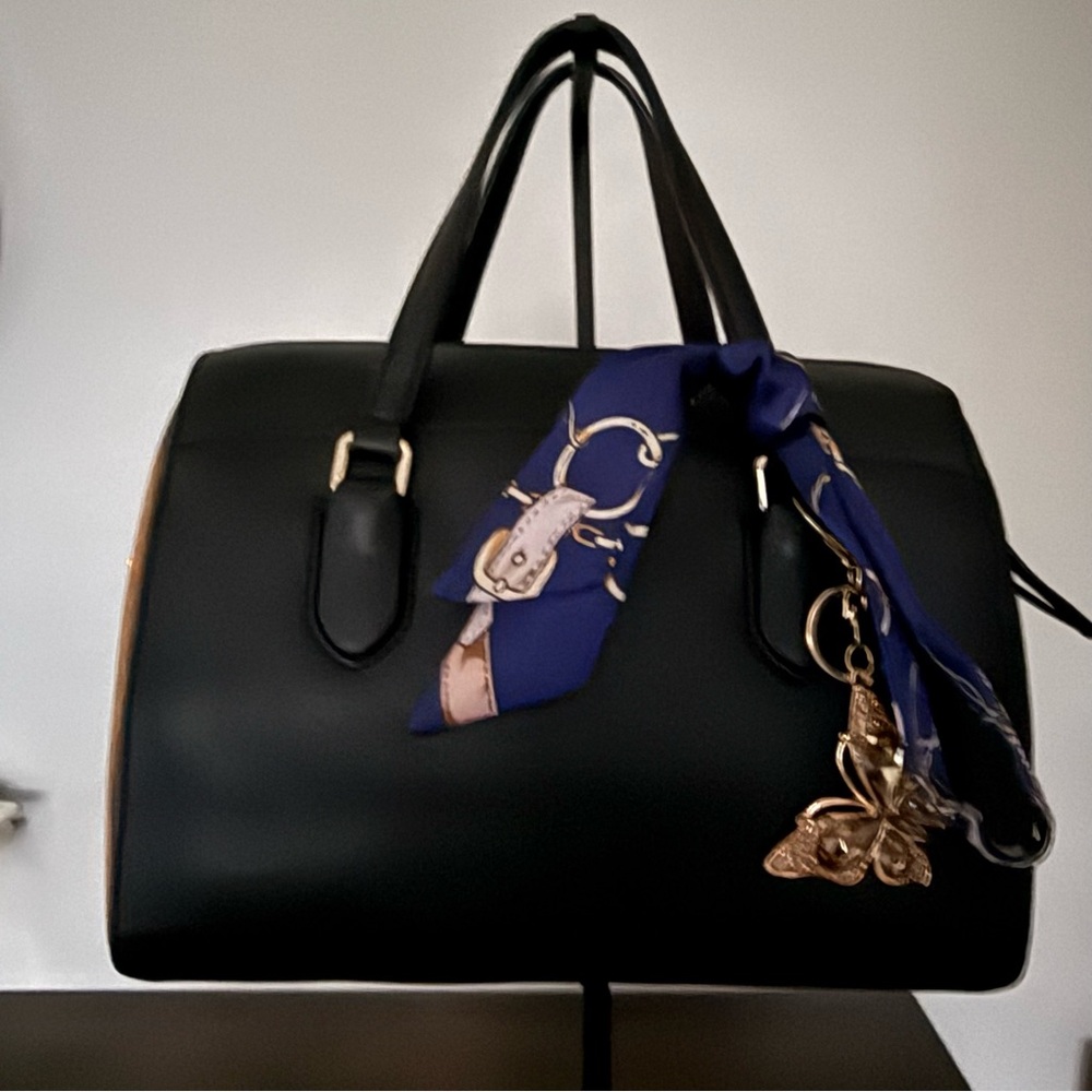 EUC Kate Spade Black Handbag with Scarf Accent (Bag Charm Not Included) - Picture 4 of 6
